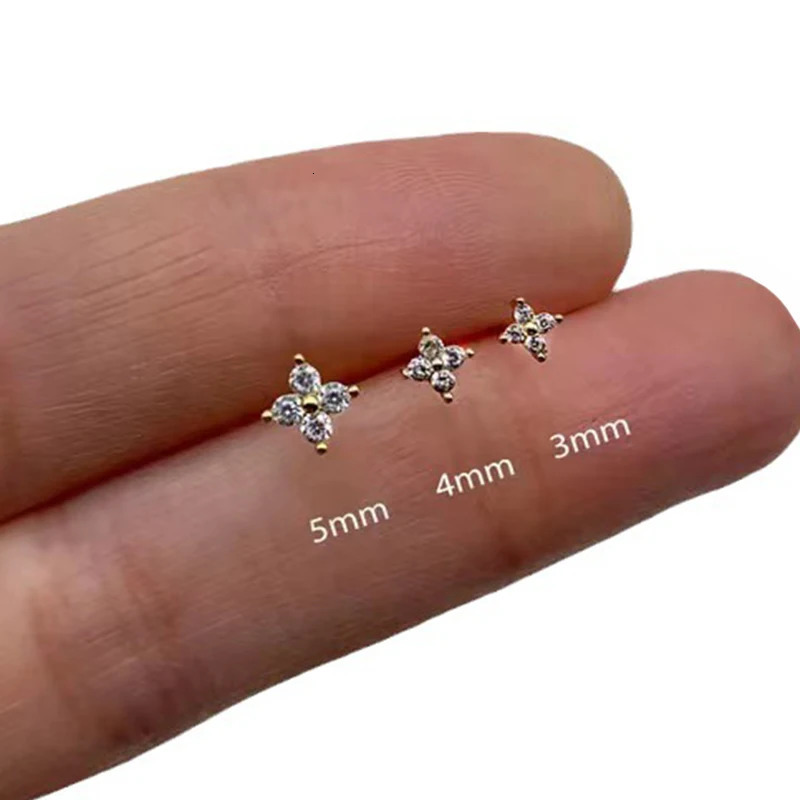 3Pcs/set Four Petals Zircon Flower Stud Earrings Set For Women Small Classic Versatile Piercing Earrings 3/4/5mm 250812