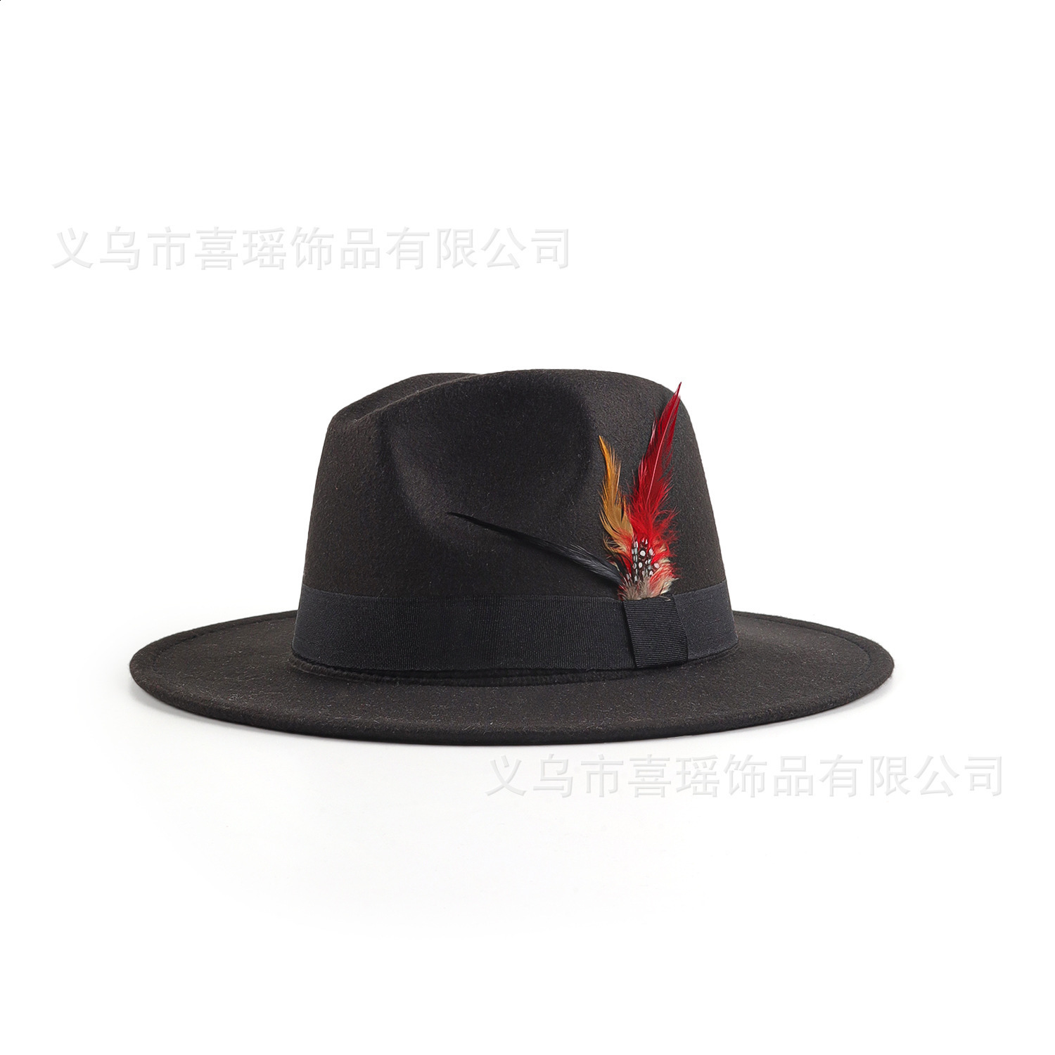 Vintage felt hat fedora pearl heart bow feather accessories mens hat wide brim hat wholesale 241011
