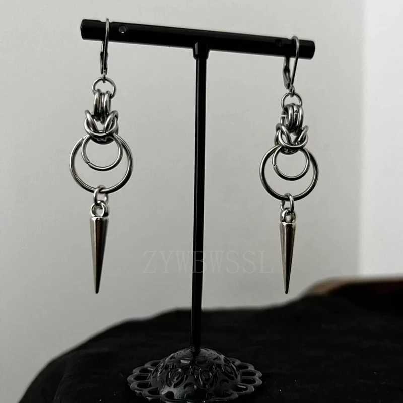 Stainless Steel Gothic Chainmail Double O Ring Spike Earrings | Huggie Hoops | Silver Hoops Y250812
