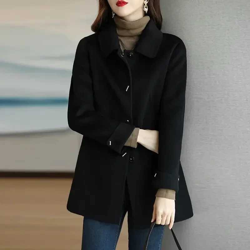Coats and Jackets Slim Cotton Women Woolen Straight Coats Female Thickened Warm Turndown Collar Solid Long Coats Autumn Winter Z250813