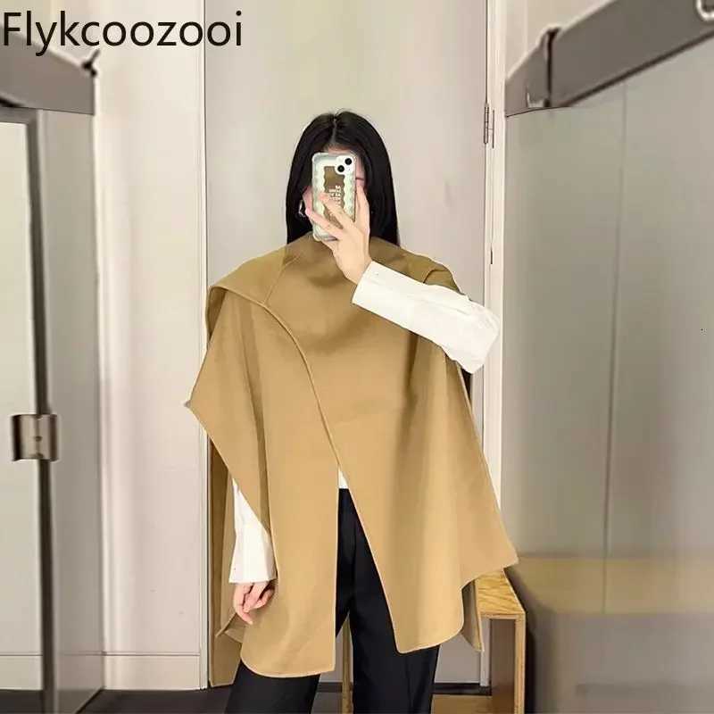 Minimalist Cos Camel Top Woolen Double-sided Loose All-over Shawl for Winter 2025 Super Warm Womens Winter Coat Z250813
