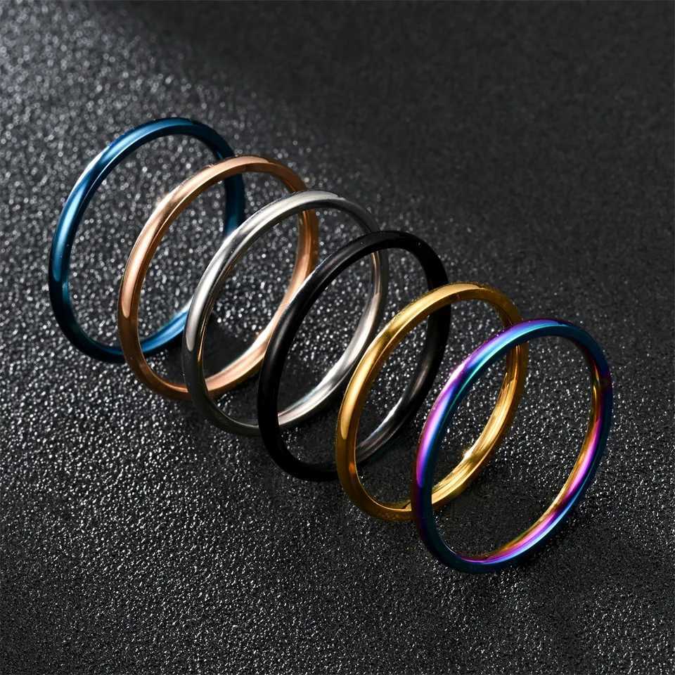 1pc 2mm Thin Classic Fashion Simple Stainless Steel High Polished Rings For Women Men Couple Finger Rings Jewelry Size 5 To 13 W250812