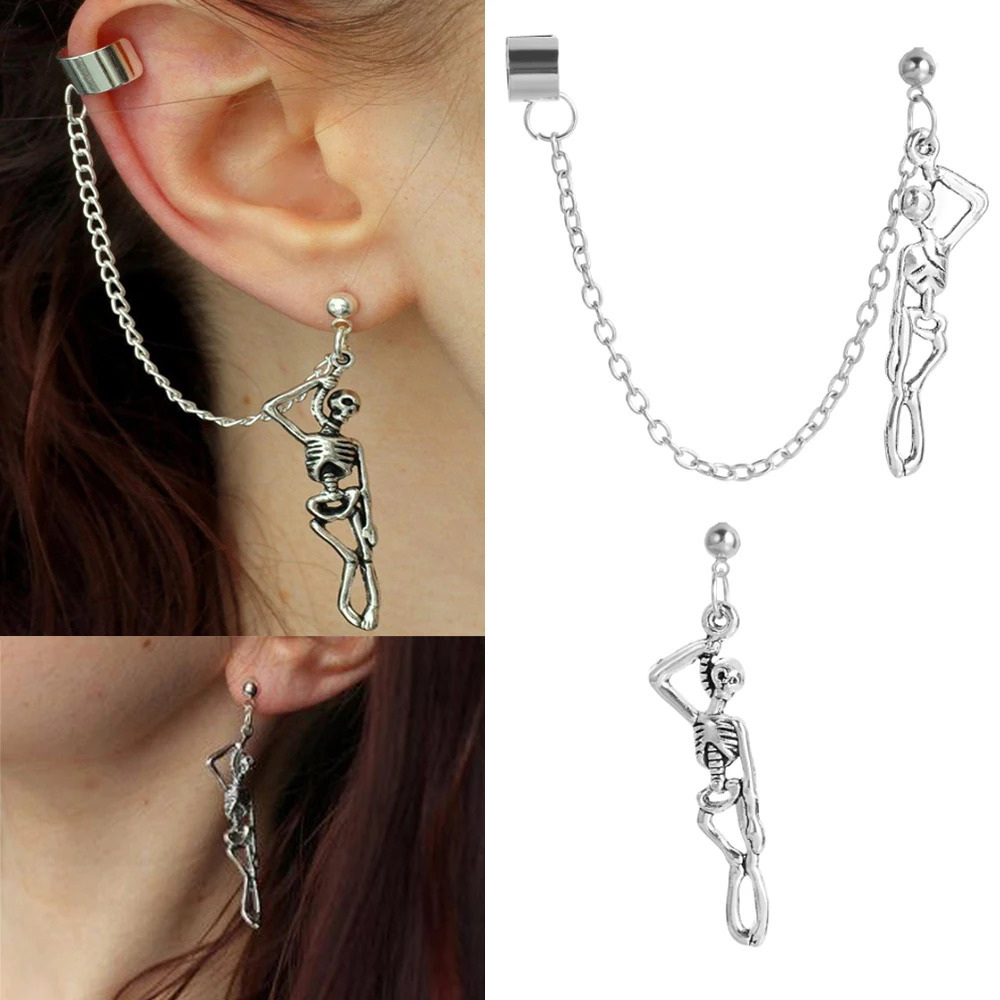 Men Retro Black Tassel Chain Long Earrings Punk Earrings Hiphop Rivet Earrings For Women Gothic Party Jewelry Pendientes 250812