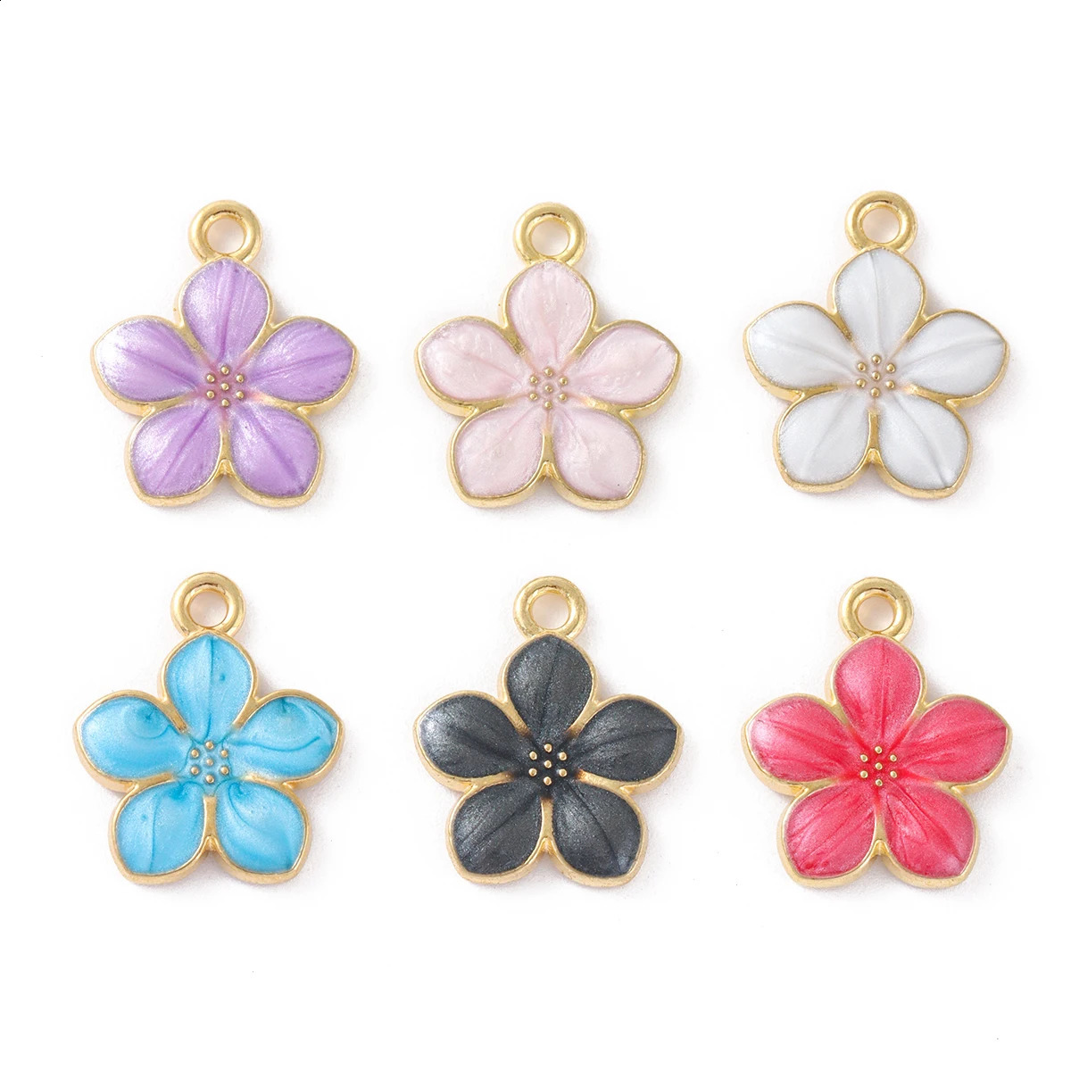 20pcs randomly mixed alloy enamel pendant cherry blossom shaped jewelry making loose bead earrings necklace keychain jewel 250807