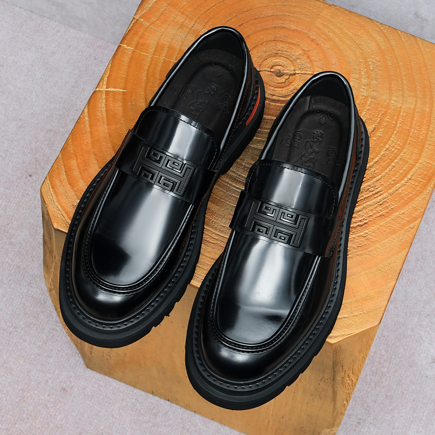 New men's shoes, slip-on buckle, thick-soled loafers for height increase, genuine leather handcrafted, large size 46,-end wedding