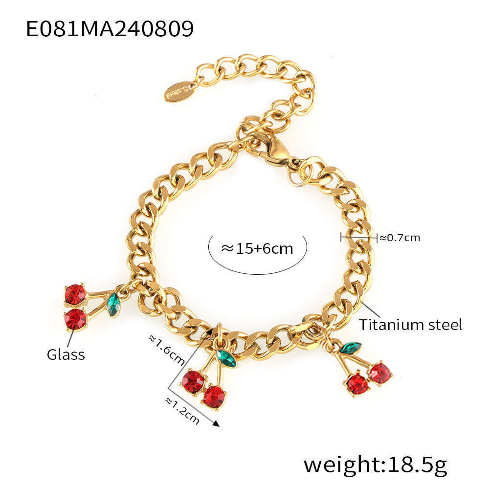 Fashionable and Elegant Glass Stone Red Cherry Jewelry Set Trendy Accessories Simple Necklace Bracelet