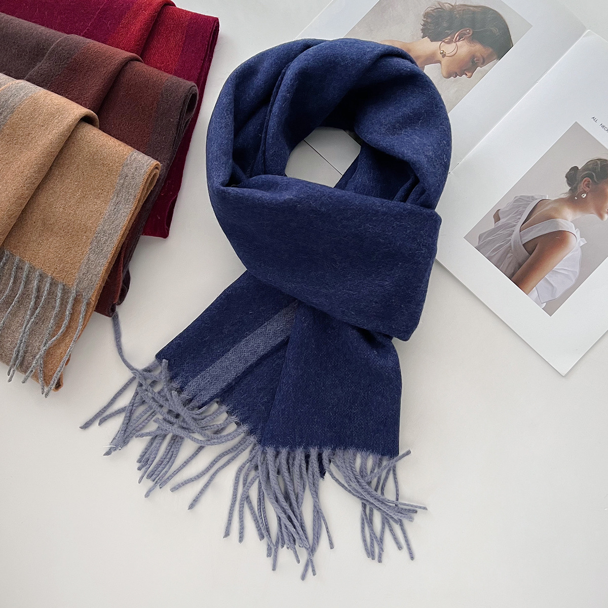 K1644 2025 new color matching 100% wool scarf autumn and winter all-match warm neck scarf couple atmosphere stylish shawl