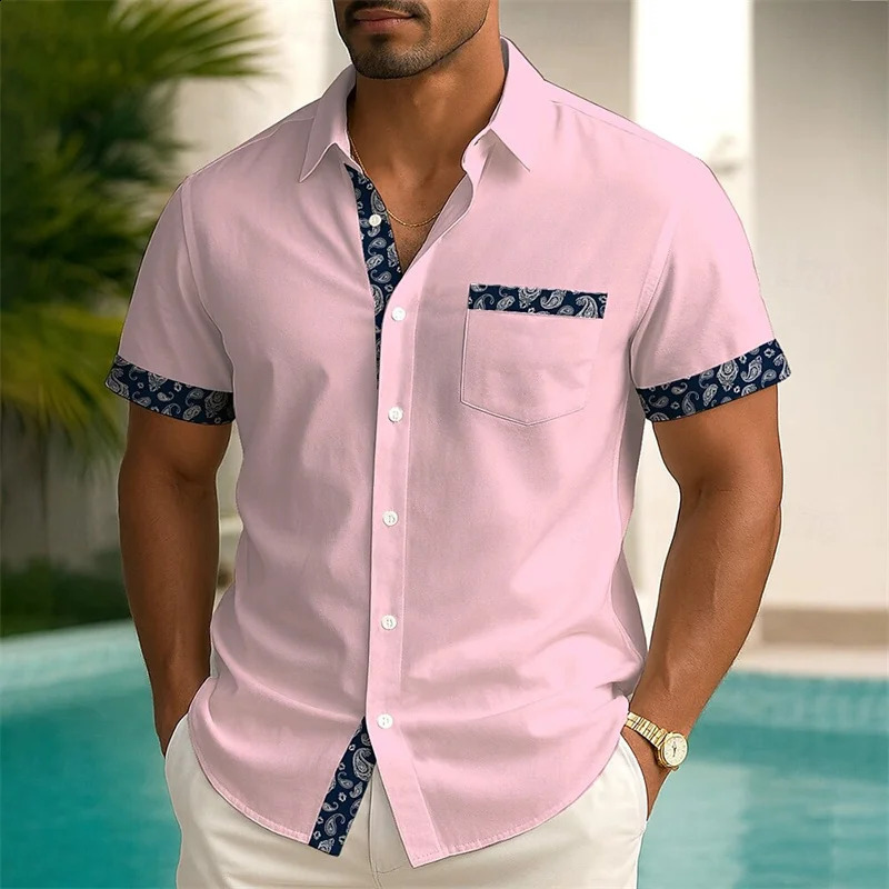 Mens Summer Button Short Sleeve Shirt Fashion Casual Outdoor Resort Spring 3D Printed Lapel 250808