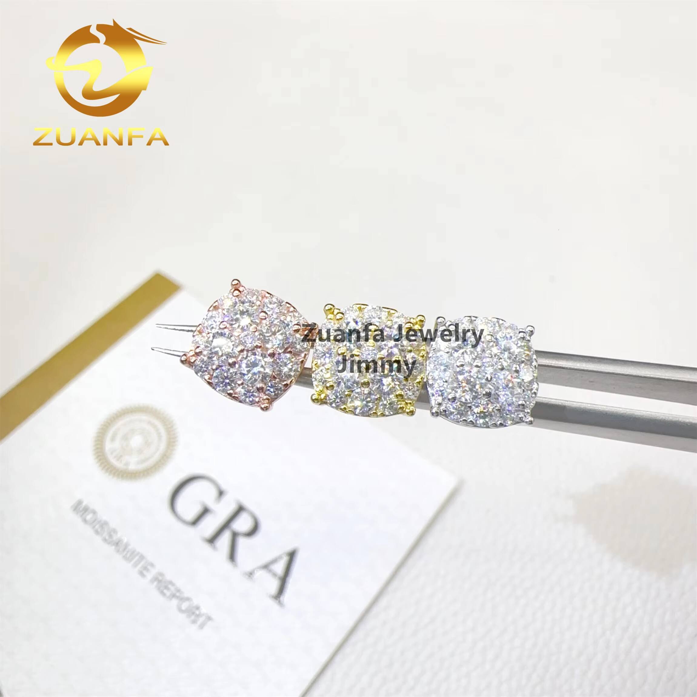 Fashion Earrings Jewelry Pass Tester Iced 925 Silver Flawless Hui Shi Hip Hop Stud Earrings for Men