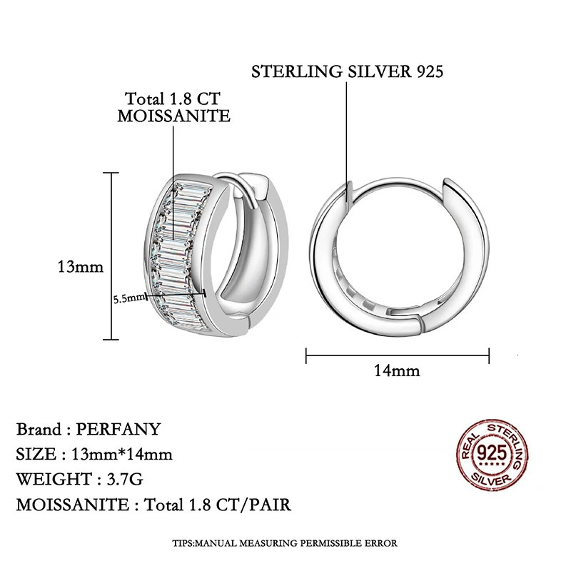 PERFANY Emerald Cut All Hoop Earrings 100% Pure Silver Rectangular Laboratory Diamond Wedding Jewelry 250812
