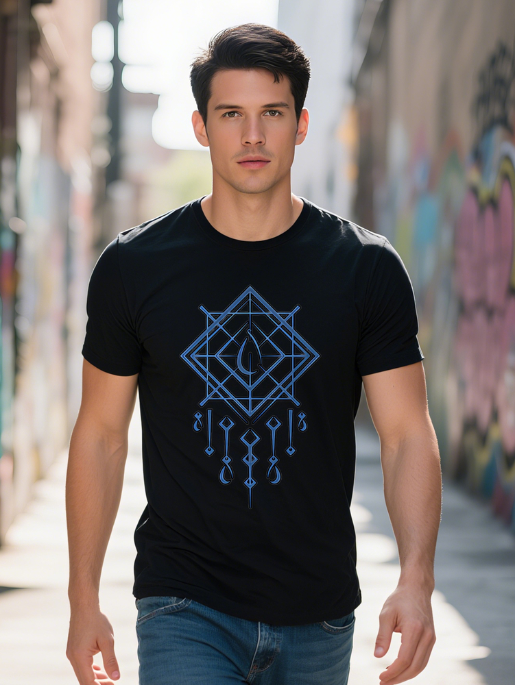 Men s Casual Crew T Shirt with Unique Blue Geometric Print Soft Fabric Round Neck Short Sleeve Summer Style
