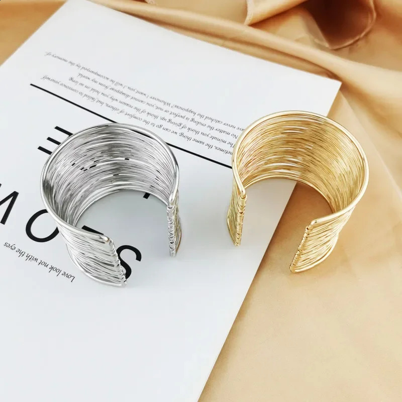 Fashion Womens Multilayer Metal Wires Strings Open Bangle Wide Cuff Bracelet Statement Jewelry Indian Bangles 250812