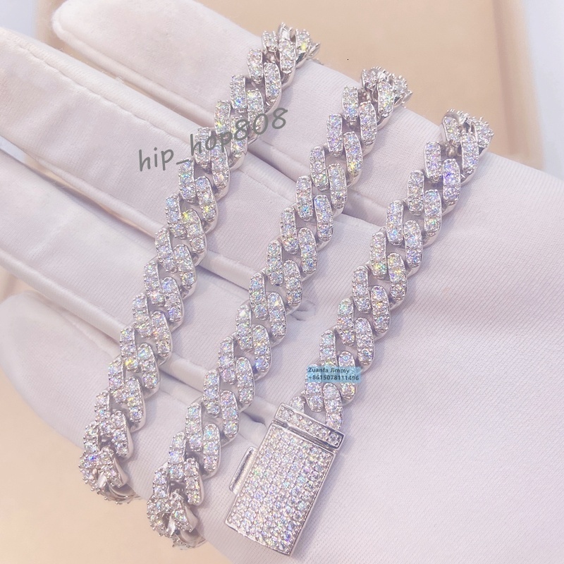 GRA Certificates Pass Diamond Tester Moissanite Jewelry 8mm Iced Out Cuban ChainChocker Necklace