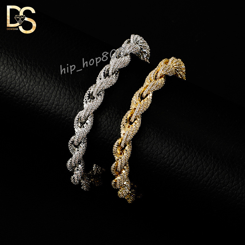 8mm Spring Buckle Full Moissaniteium Twisted Hip Hop Bracelet Twist Rope Cuban Link Chain Necklace