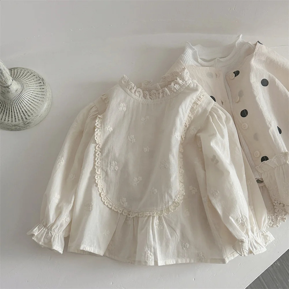 Spring Autumn Infant Clothes Long Sleeve Tshirt For Girls born Baby Kids Lace Stand Collar Embroidery Shirt Outfit 250812