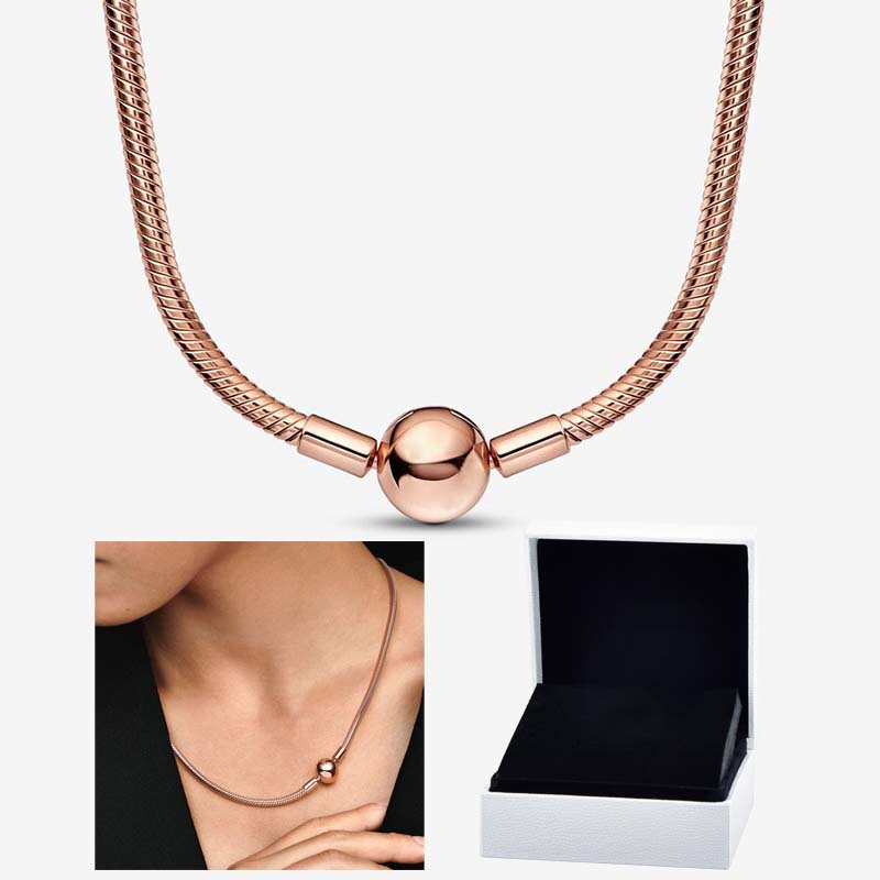 Moments Snake Chain Necklace 18K Rose Gold NECKLACE for PAN Designer Jewelry Women Mens Gift Luxury Chain necklaces with Original Box set