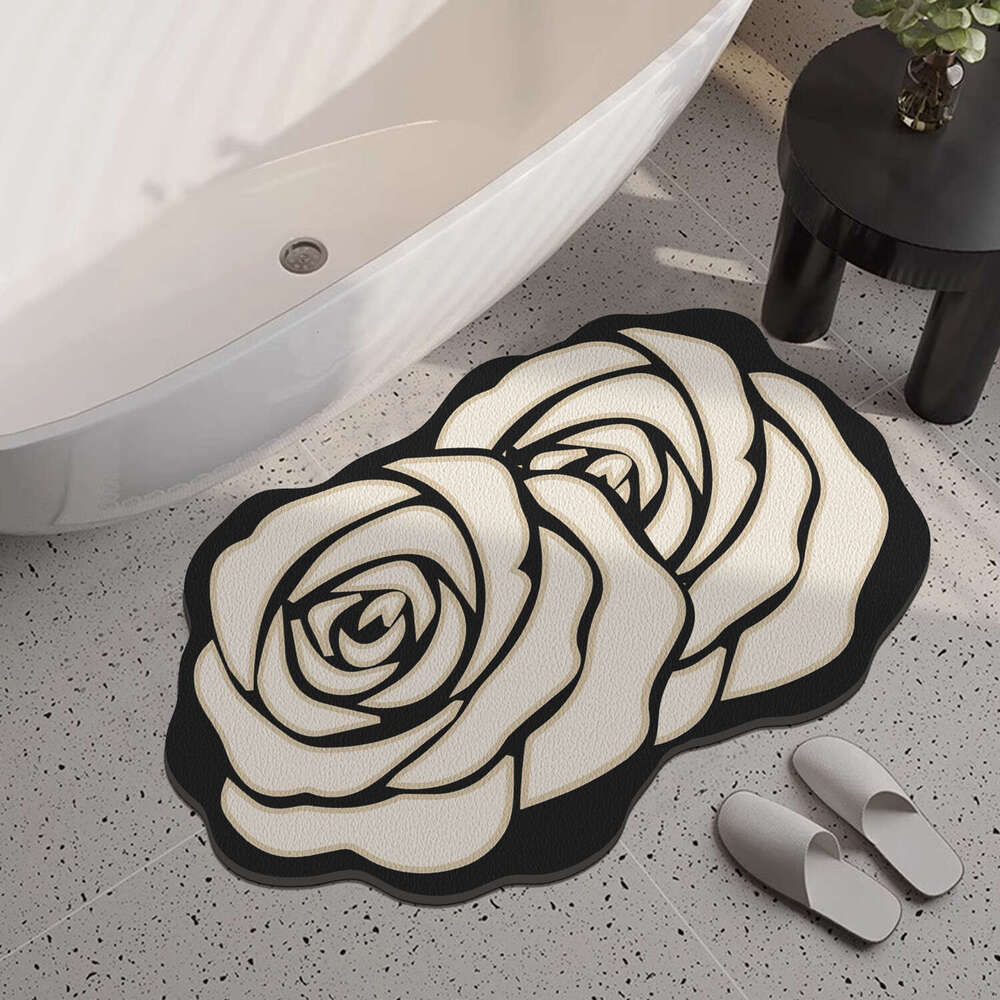 French Style Double Flower Bathroom Absorbent Shower Room Matte Quick-Dry Non-Slip Light Luxury High-End Toilet Foot Mat