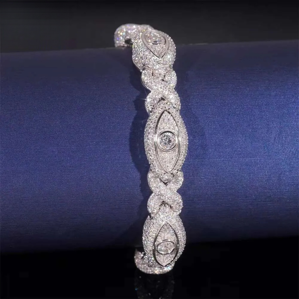 Moissanite jewelry Pass Dia Tester Sier Gold Plated Hip Hop Jewelry Custom Infinite Eyes 8-character Chain VVS Moissanite Cuban Bracelet