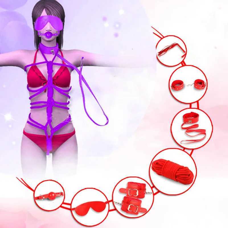 7Pcs/Set Sex Bondage Kit Slave Adult Games Toys Hand Cuffs Ankle Cuffs Whip Rope Blindfold Frisky Erotic Toys Wholesale Lots XJ250813
