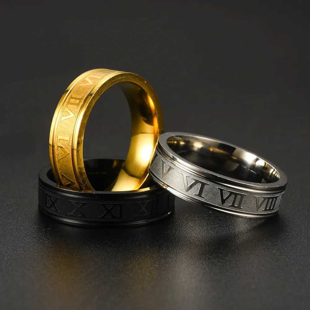 6MM Width Stainless Steel Couple Ring For Men Women Roman Numerals Rings Fashion Party Jewelry Accessories W250812