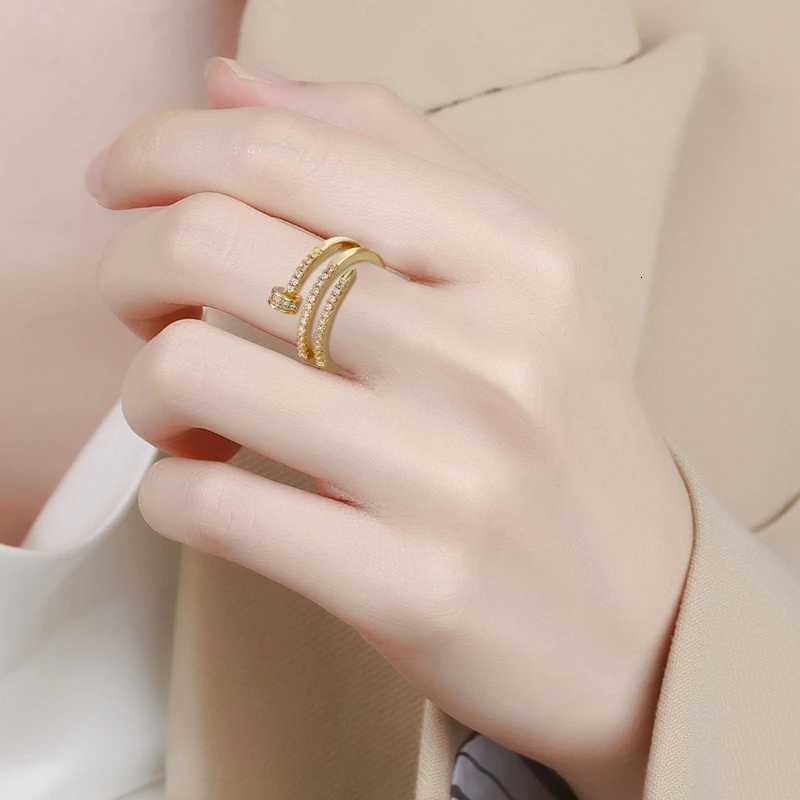 Zircon Multilayer Adjustable Rings For Women Delicate Jewelry Gold Color Wedding Crystal Nail Rings W250812
