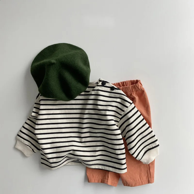 Spring Toddler Long Sleeve Tshirt Cotton Striped ONeck Baby Top Autumn Casual Clothes for Kids 250812