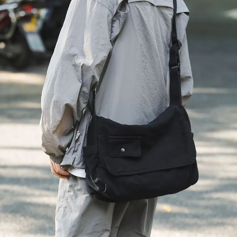 Casual Canvas Messenger Bags Large Capacity Couple Shoulder Book Bag for Student Adjustable Crossbody Bag for Men Women 250809