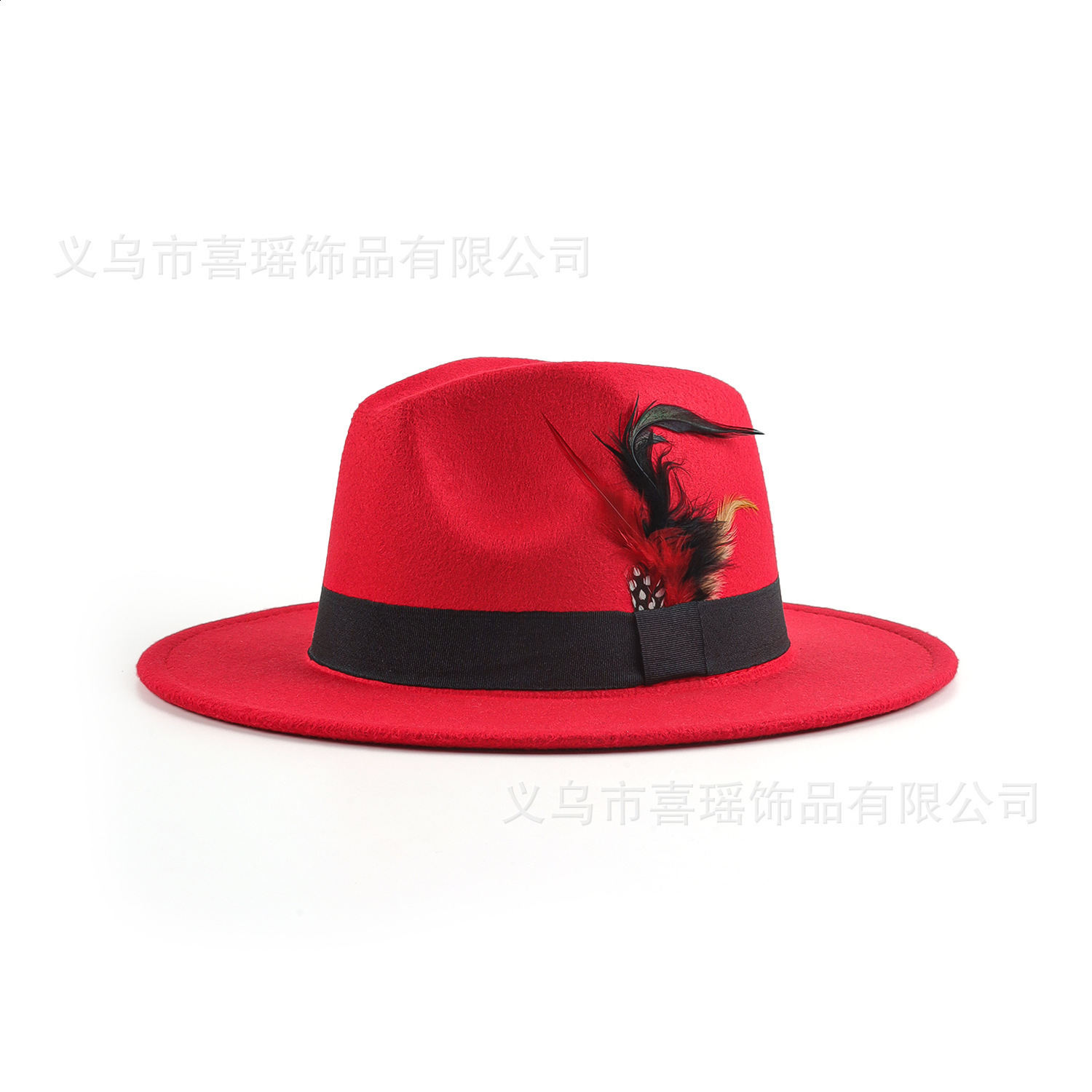 Vintage felt hat fedora pearl heart bow feather accessories mens hat wide brim hat wholesale 241011