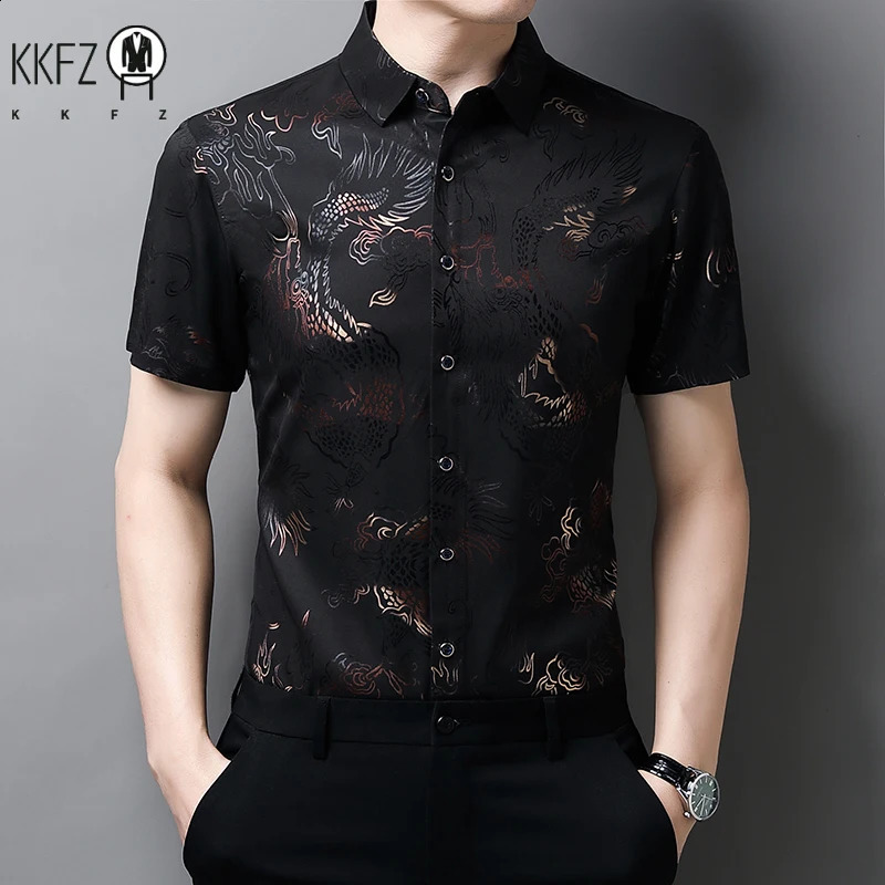 Mens Casual Printed Short Sleeved Lapel Shirt for Summer Fashion Comfort No Ironing Wrinkle Resistant Top 250808