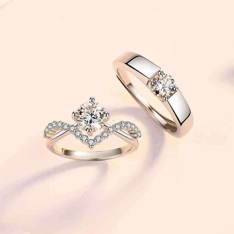 Korean Luxury Zircon Couple Ring For Women Men Silver Plated Love Forever Heart Adjustable Open Ring Wedding Anniversary Jewelry W250812