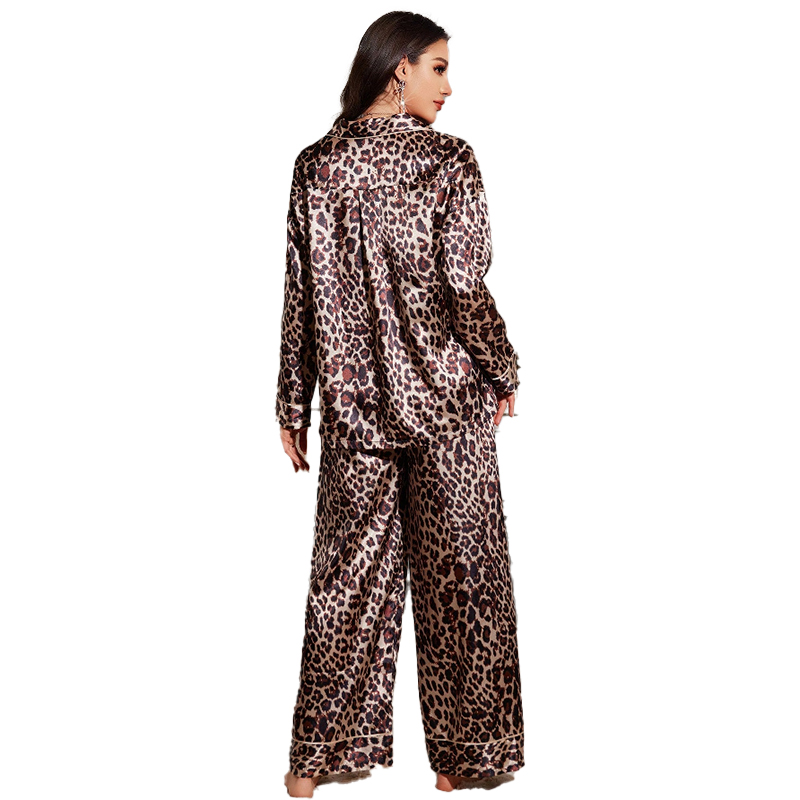2025 New Women's Spring and Autumn Silk Colorful Leopard Print Long Sleeve Long Pants Pajama Set Homewear