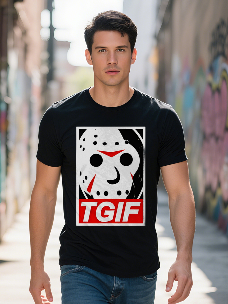 Men S Casual Crew Neck T-Shirt with Black and Red Mask Graphic Print Soft Summer Tee Regular Fit Patterned Design