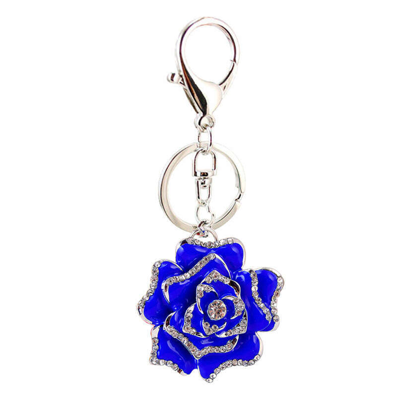 Cute Rhinestone Jewelry Rose Car Women's Bag Buckle Accessories Flower Metal Pendant Keychain 679