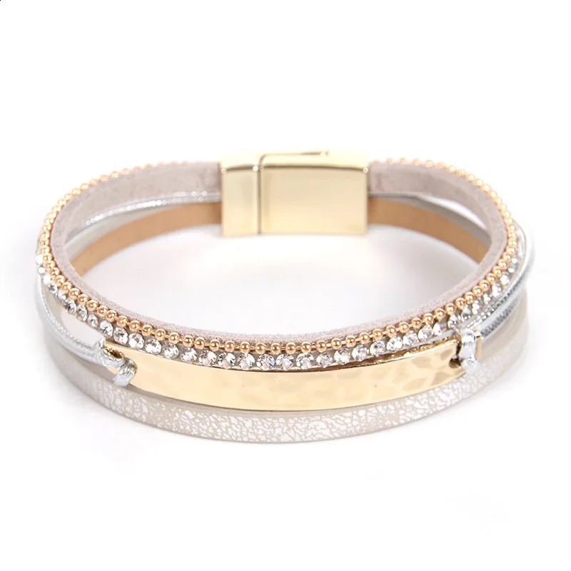 Bohemian Real Leather Bracelets for Women Ladies Boho Metal Crystal Wrap Multilayer Wide Charm Bracelet Female Crystal Jewelry 250812