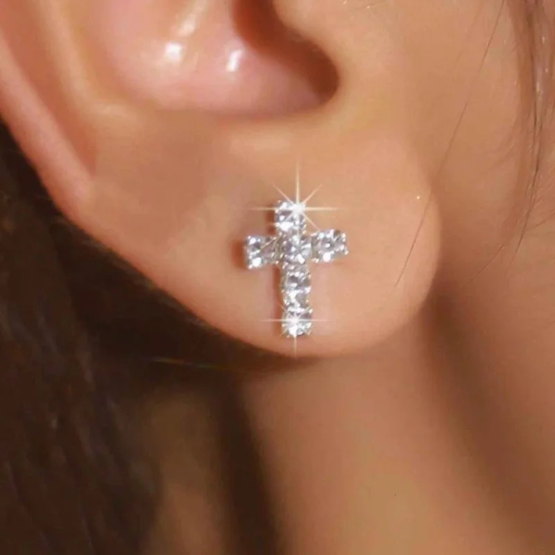 Cross Gothic Earrings Silver Color 2025 Trend Earrings Rhinestones Small Fashion Jewelry Party Gifts Accessories 250812