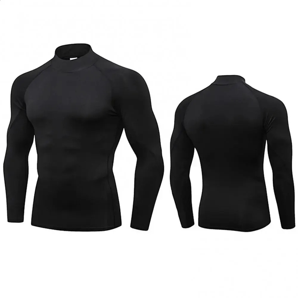 Mens Turtleneck Quick dry Long-Sleeved Compression Long Sleeved Sports Fitness Tight T-shirt Running Casual Spring and Autumn 250811