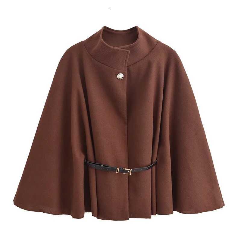 2024 Womens Spring Fashion Cloak with Belt Simple Batwing Sleeves Adjustable Waist Strap Elegant Coat for Ladies Z250813