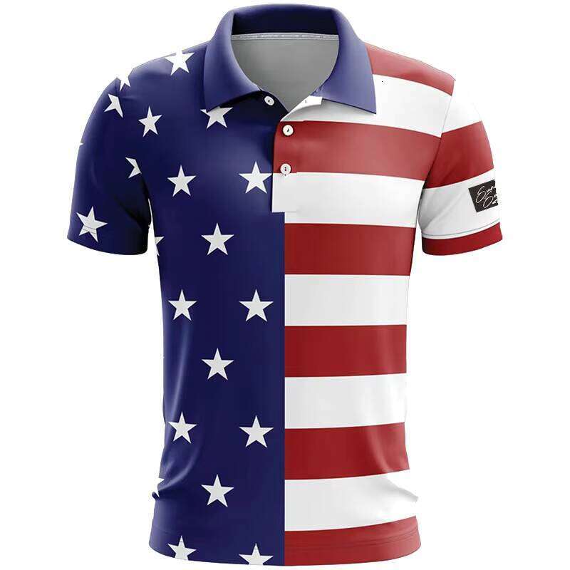 High Quality Custom 3D Printed Short-Sleeve Polo Shirt for Men Knitted Striped Pattern Dark Colored Woven Fabric