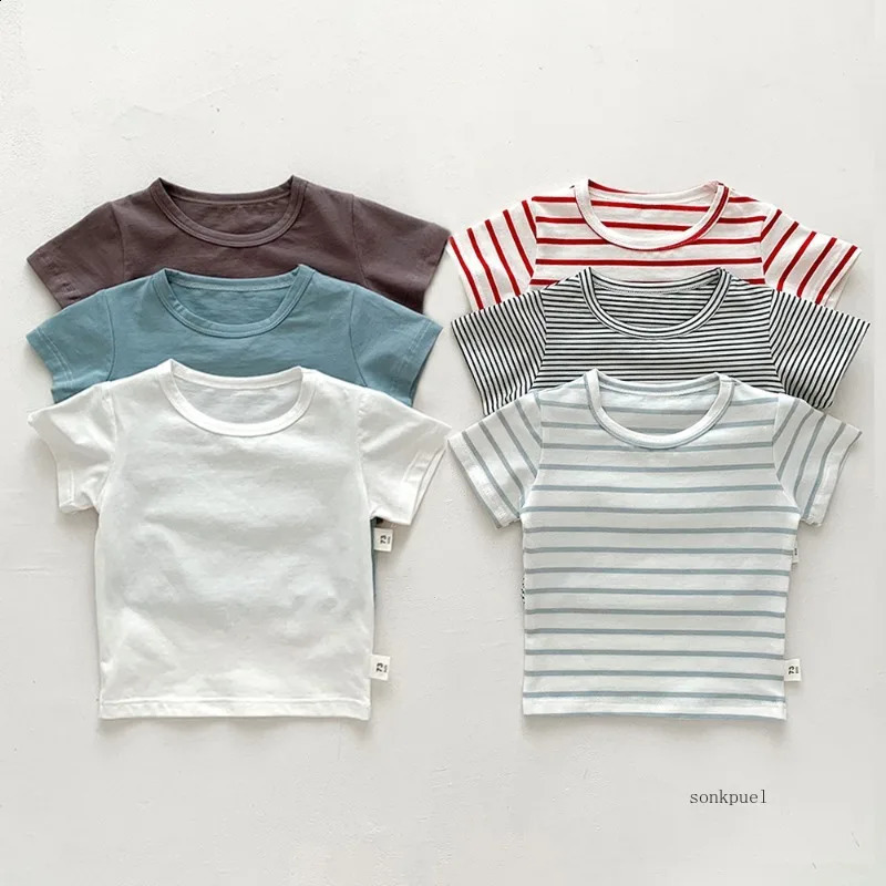 Baby Boy Stripe Shirt Summer Casual Short Bat Sleeve Kids for Boys Clothing Children Girls Sports Cotton Tops 250812