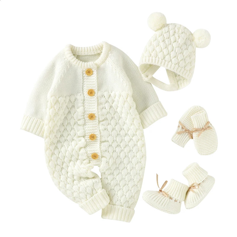 Baby Rompers Clothes Autumn Winter Knitted born Boys Girls Solid Plain Jumpsuits Fashion Toddler Kids Unisex Wear 250812
