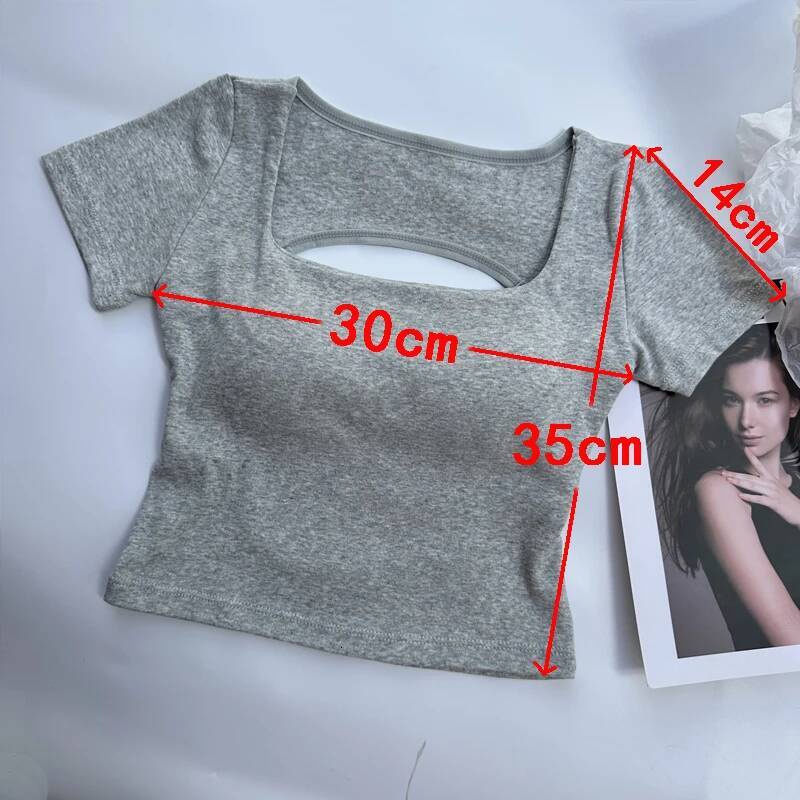 2025 Women's Tank Top T-shirt Women's Clothing Square Collar Top Women's Short Sleeve Umbilical Top with Bra Sexy Street Wear fashion B