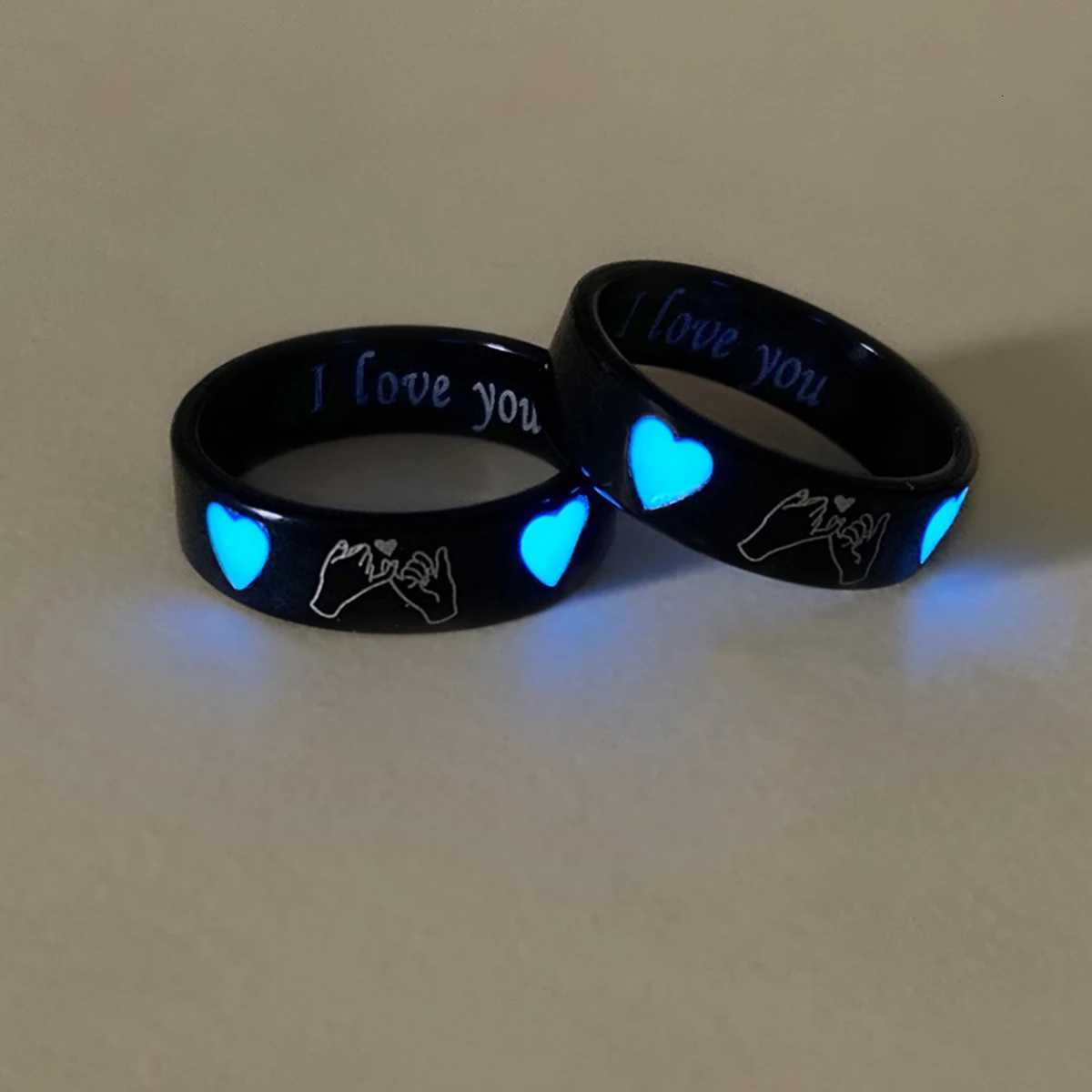 2 pieces/set luminous love hook couple ring Ladies fashion love promise ring W250812