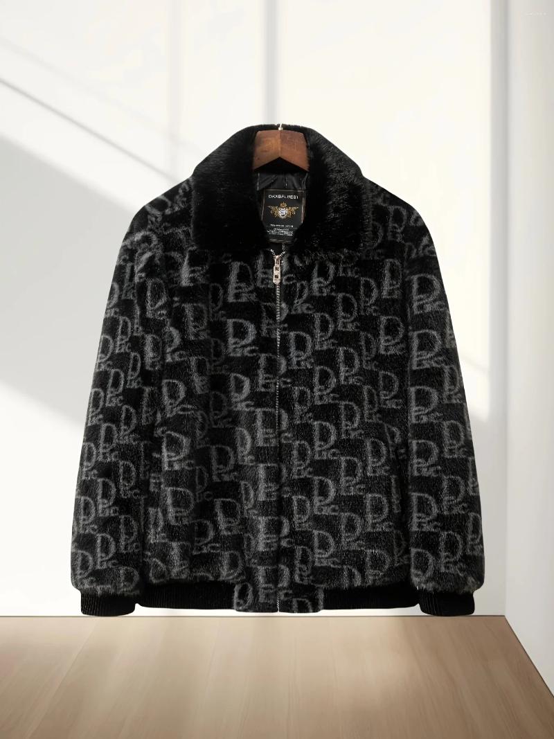Men's Jackets Winter Lapel Imitation Fur Letter Print Warm Jacket