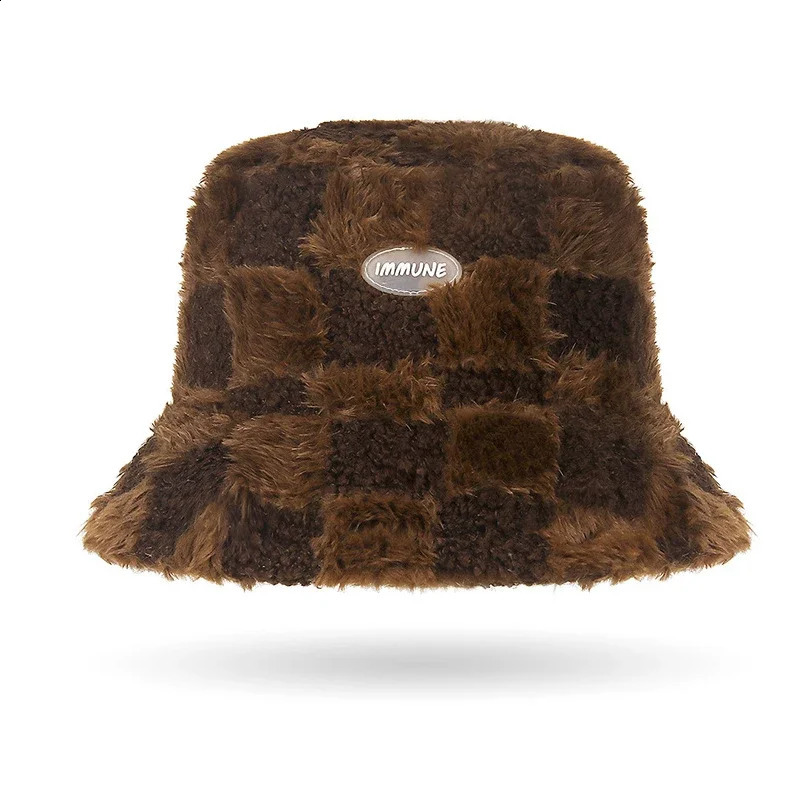 Fashion Checkboard Pattern Windproof Bucket Hat for Ladies in Autumn and Winter 250808