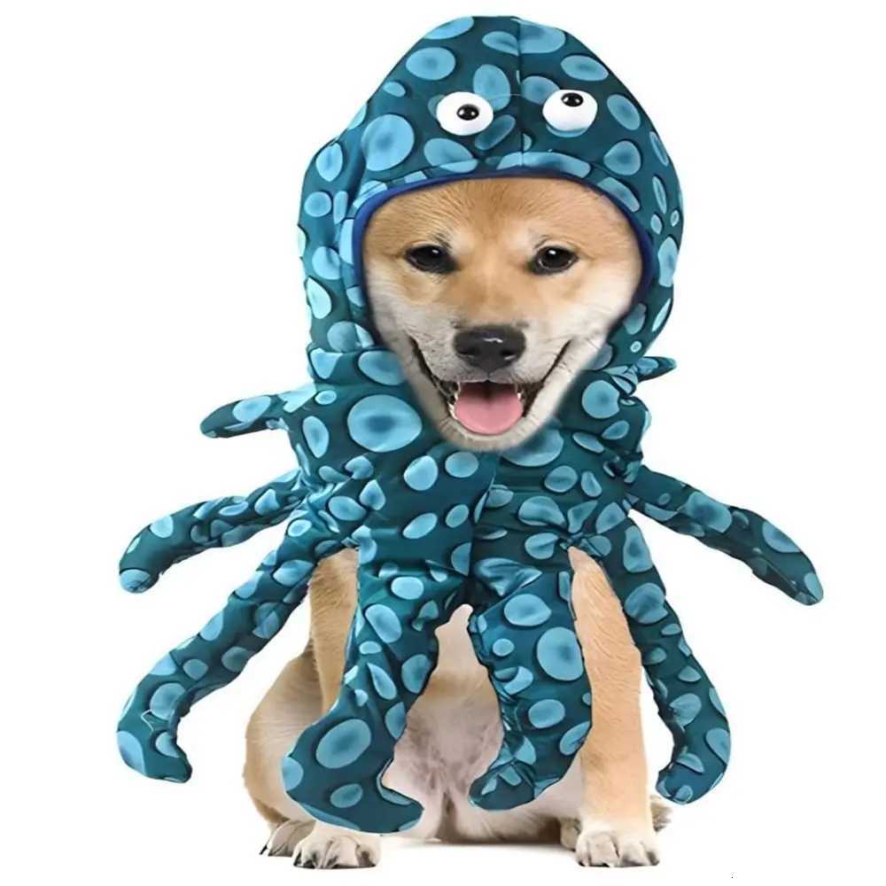 Creative Pet Transformation Outfit Blue Polyester Halloween Pet Clothes Funny Octopus Shape Dog Cosplay Costume XJ250813