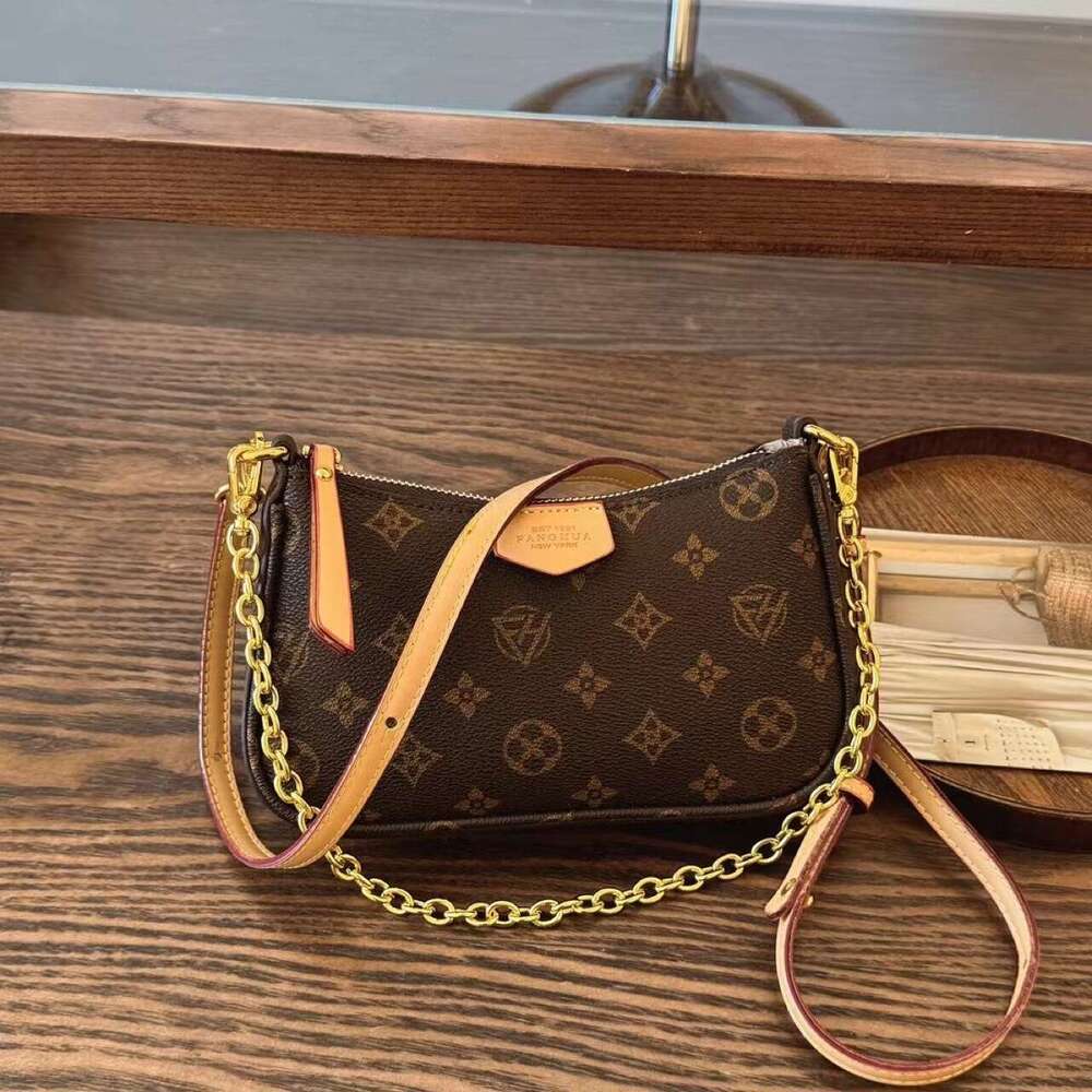 DHessentials Louis Fanghua New Trendy Brand Light Luxury Classic Monogram Crescent Mahjong Women's Wide Webbing Bag Versatile Shoulder Crossbody