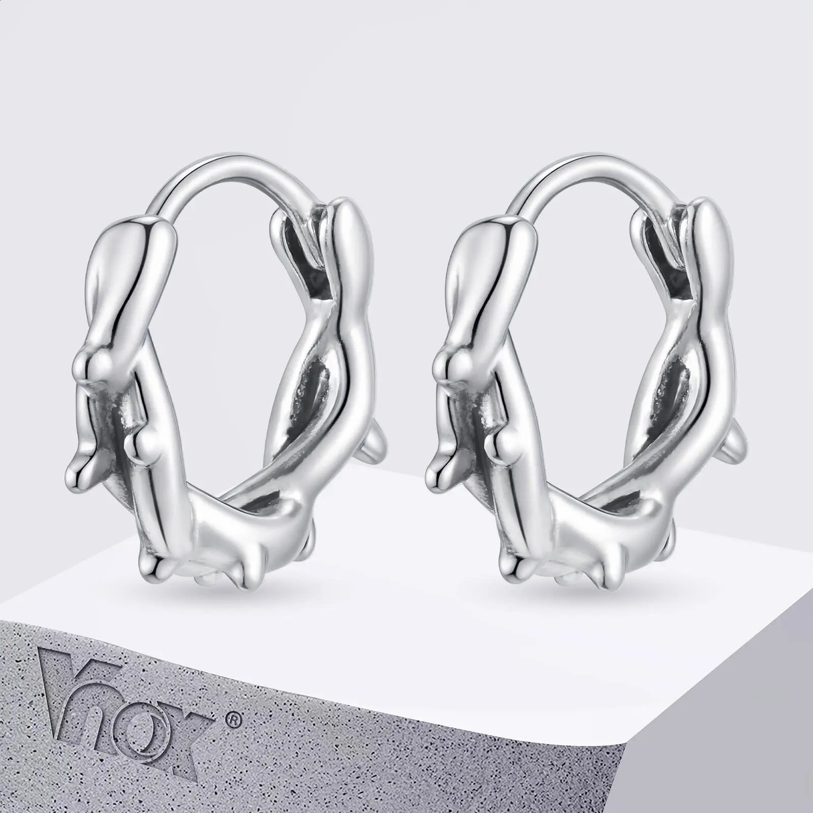 Vnox Punk Thorn Hoop Earrings for Men Women 14.4mm Gothic Stainless Steel Circle Earrings Anti Allergy Jewelry Unisex Ear Clip 250812