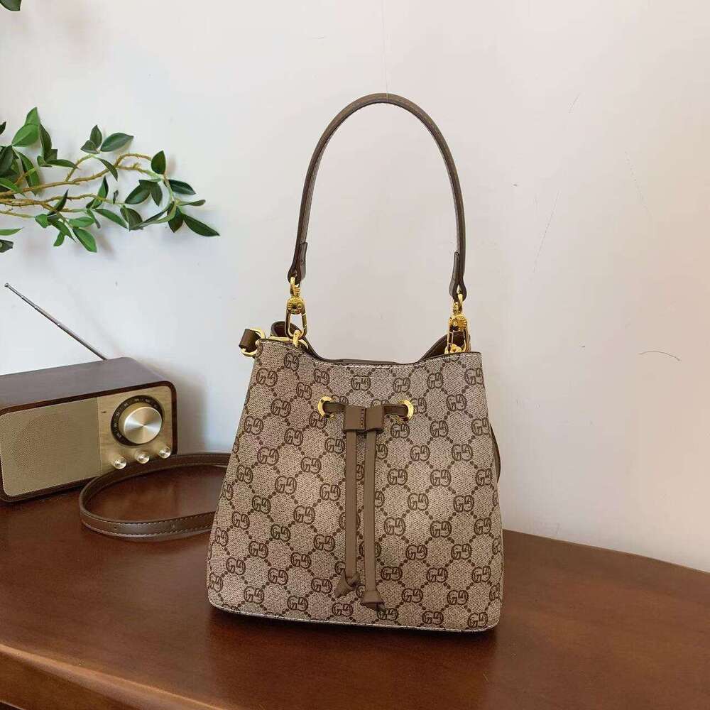 Gutiko 2025 New Women's Bucket High-End Versatile Crossbody Printed Elegant Drawstring Lucky Shoulder Bag
