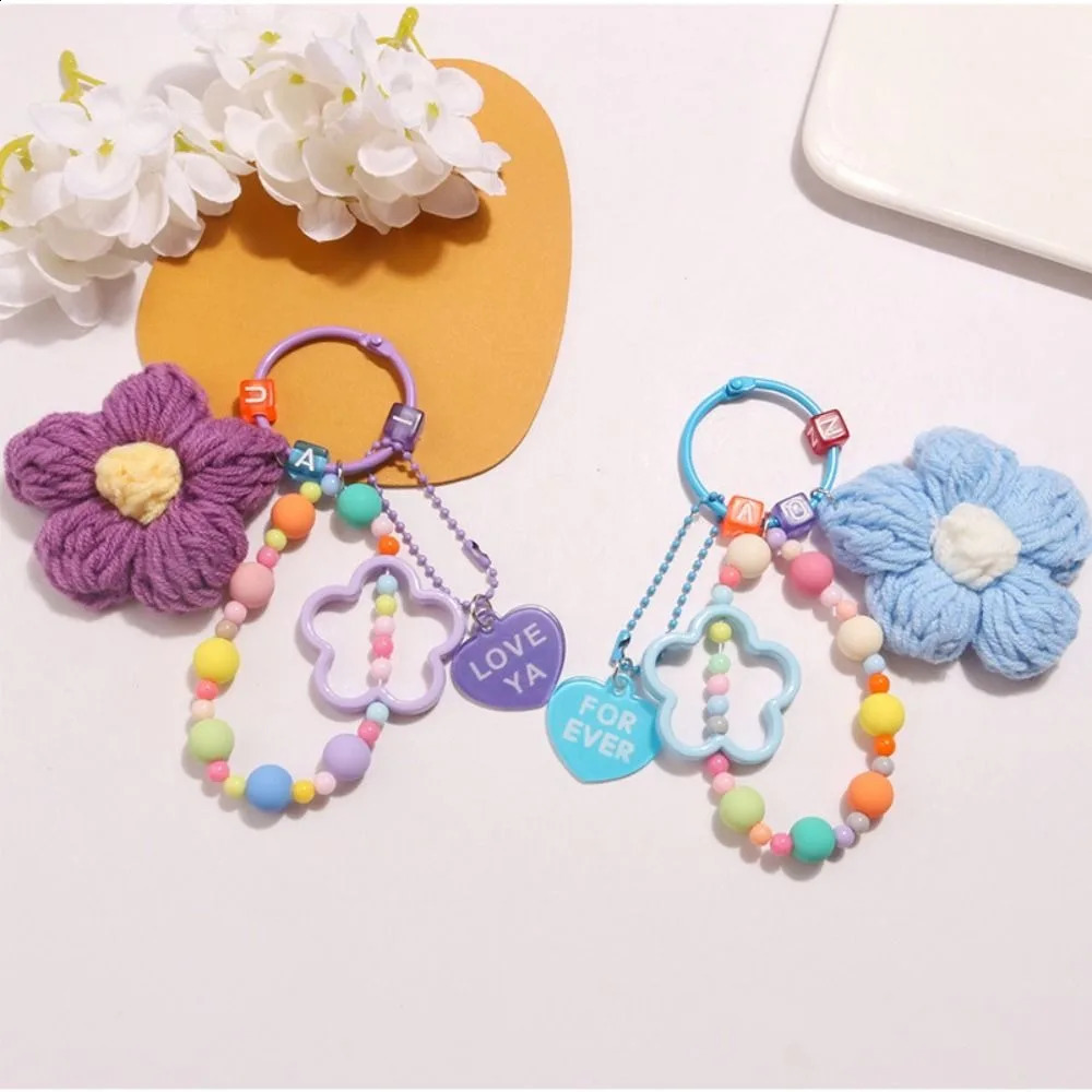 Colorful Bag Pendant Keychain Handmade knitted Five-petaled Flowers Handbag Charm Acrylic Purse Decoration Attractive Keyring 250811