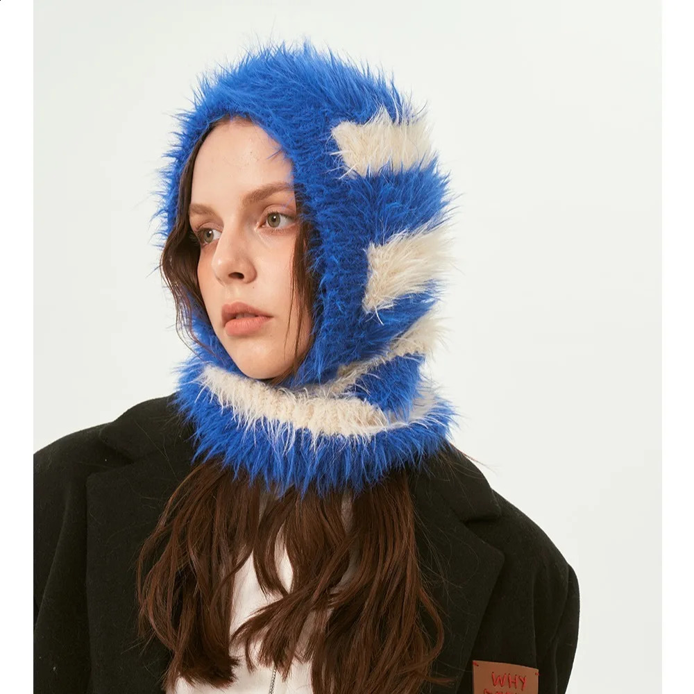 Striped Knitted Hat Warm Thicken Balaclava Hat Ear Protection Wool Hat Outdoor 250808